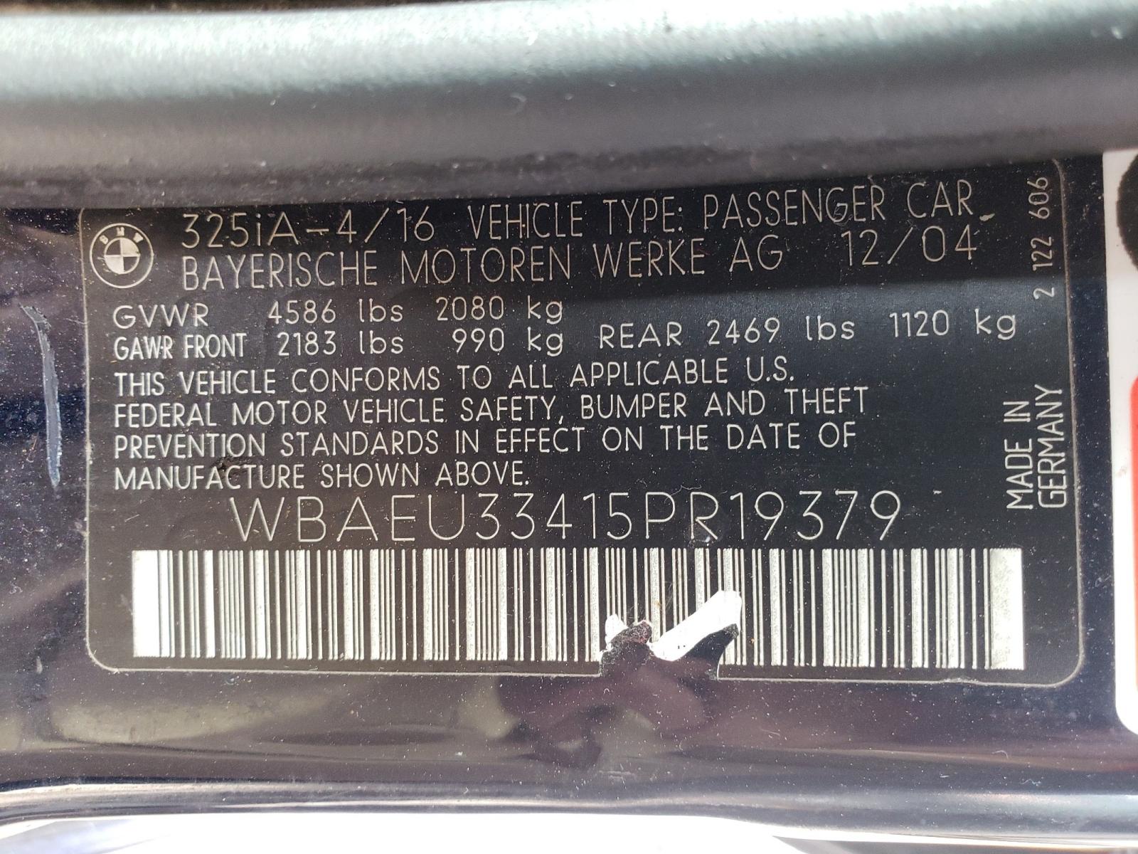 Photo 10 from auction – 2005 BMW 325 XI with VIN WBAEU33415PR19379