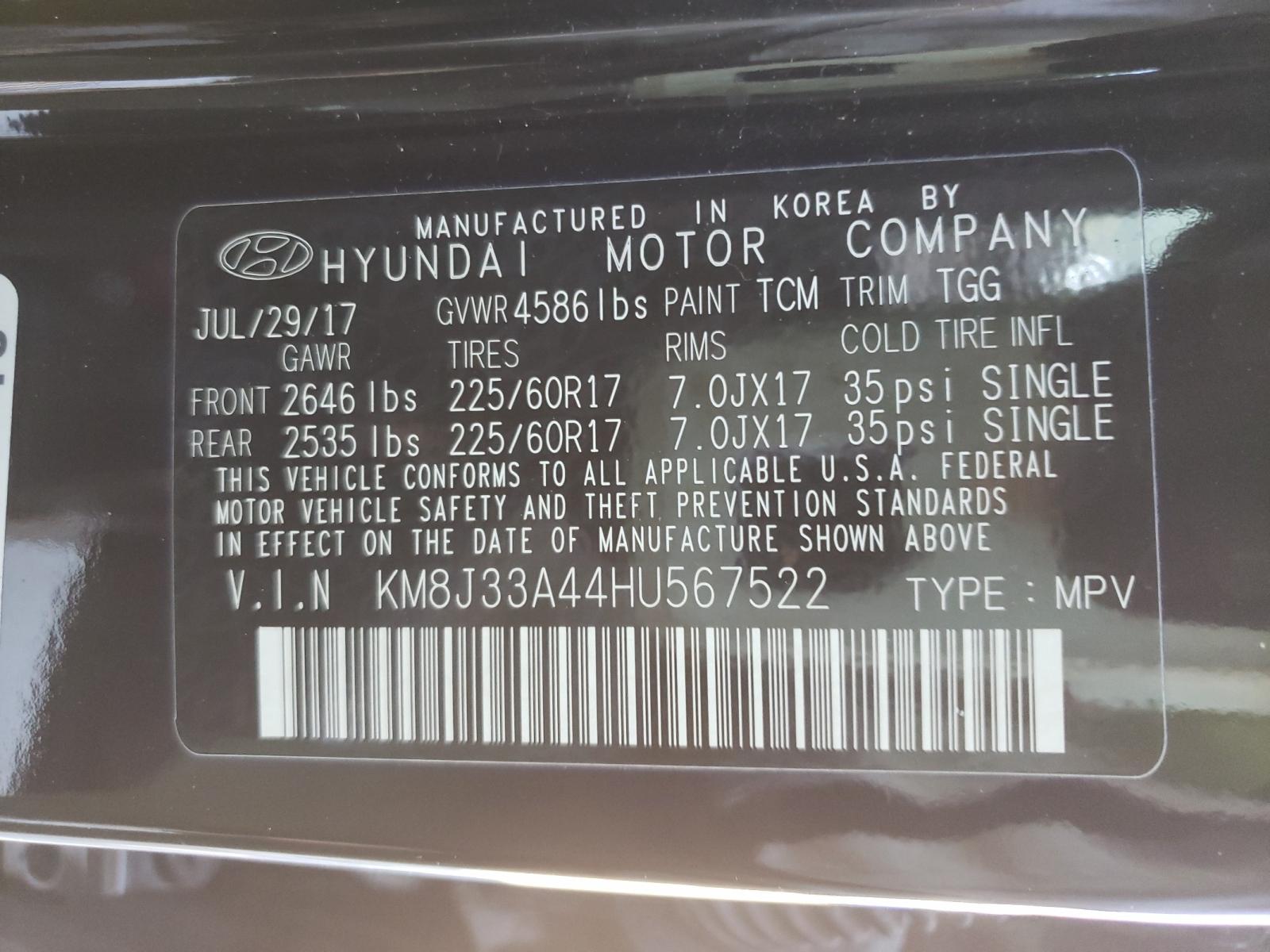 Photo 10 from auction – 2017 HYUNDAI TUCSON LIM with VIN KM8J33A44HU567522