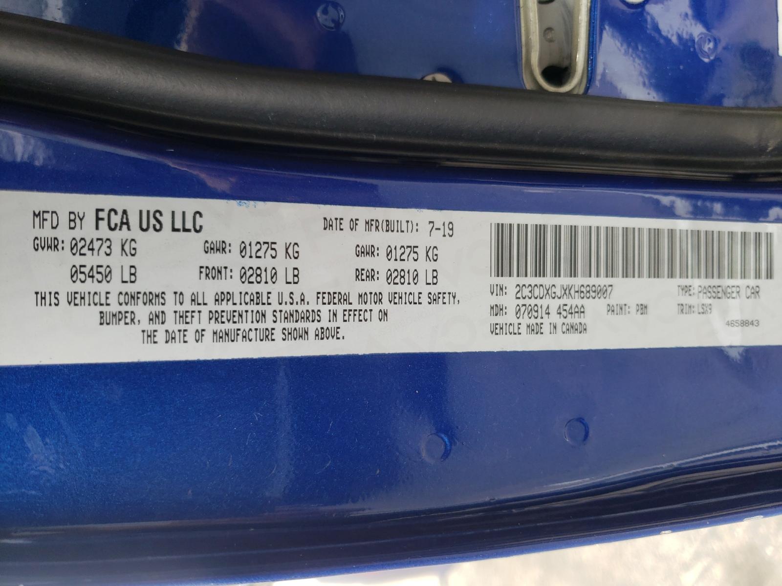 Photo 10 from auction – 2019 DODGE CHARGER SC with VIN 2C3CDXGJXKH689007