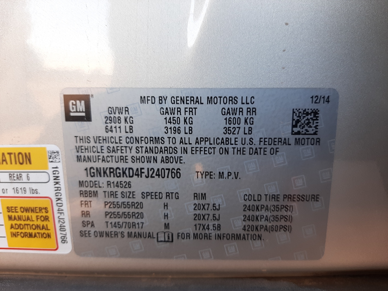 Photo 10 from auction – 2015 CHEVROLET TRAVERSE L with VIN 1GNKRGKD4FJ240766