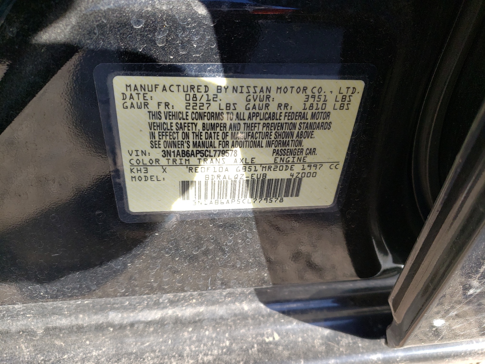 Photo 10 from auction – 2012 NISSAN SENTRA 2.0 with VIN 3N1AB6AP5CL779578