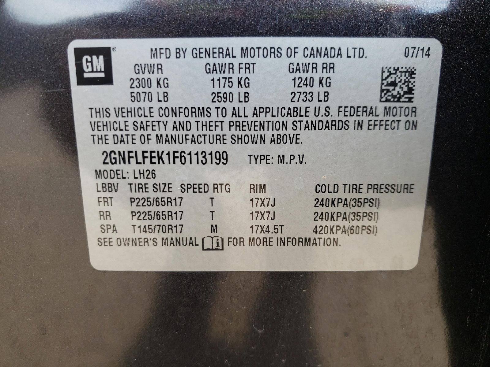 Photo 10 from auction – 2015 CHEVROLET EQUINOX LT with VIN 2GNFLFEK1F6113199