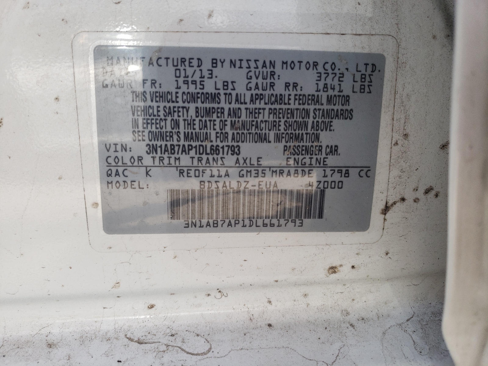 Photo 10 from auction – 2013 NISSAN SENTRA S with VIN 3N1AB7AP1DL661793