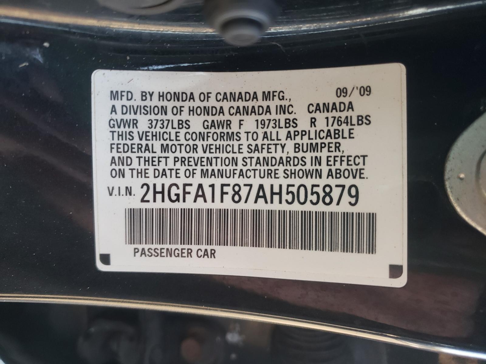Photo 10 from auction – 2010 HONDA CIVIC EX with VIN 2HGFA1F87AH505879