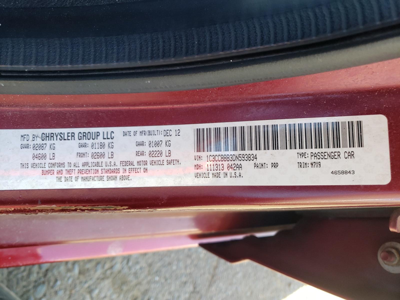 Photo 10 from auction – 2013 CHRYSLER 200 TOURIN with VIN 1C3CCBBB3DN593834