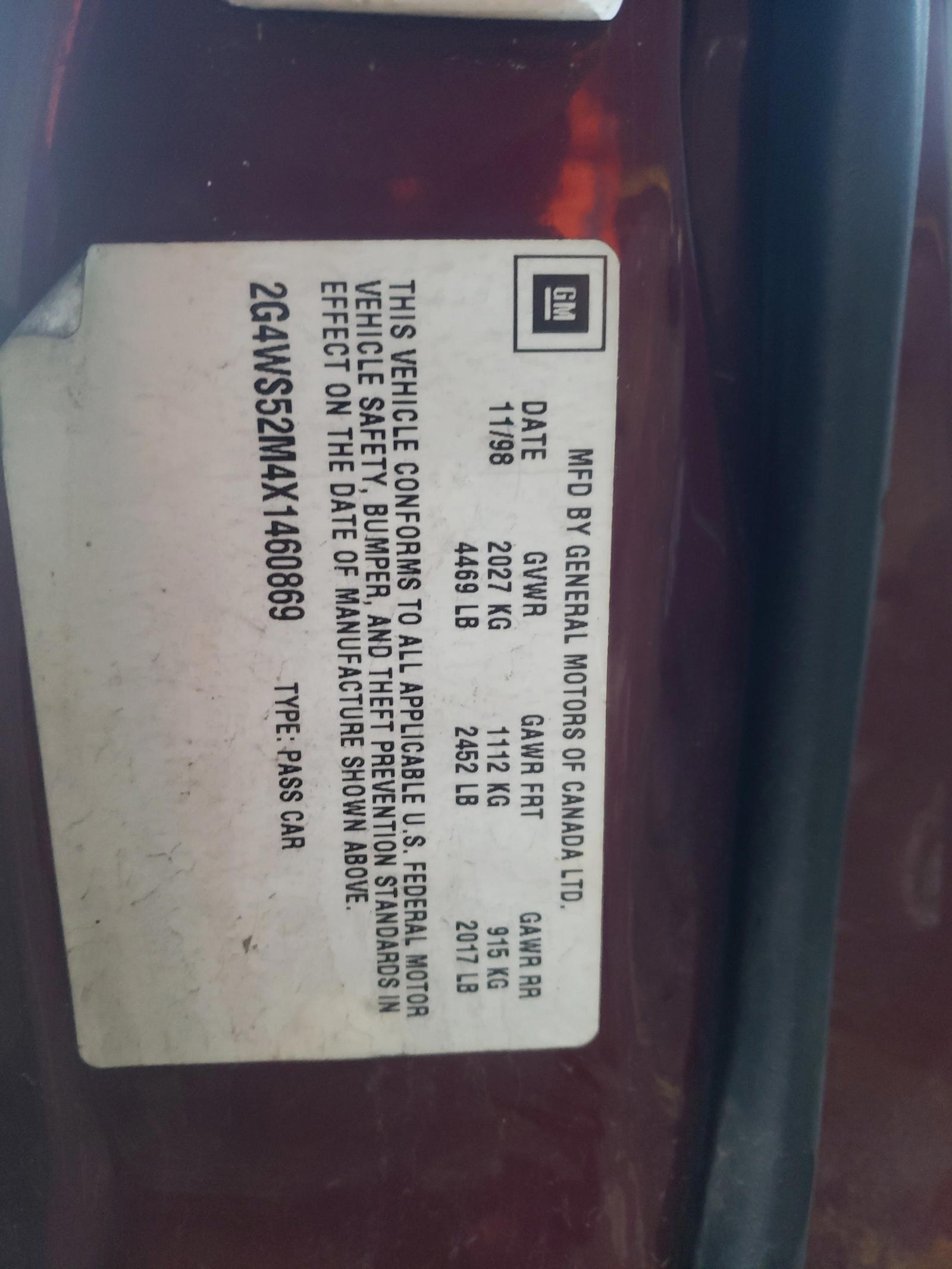 Photo 10 from auction – 1999 BUICK CENTURY CU with VIN 2G4WS52M4X1460869
