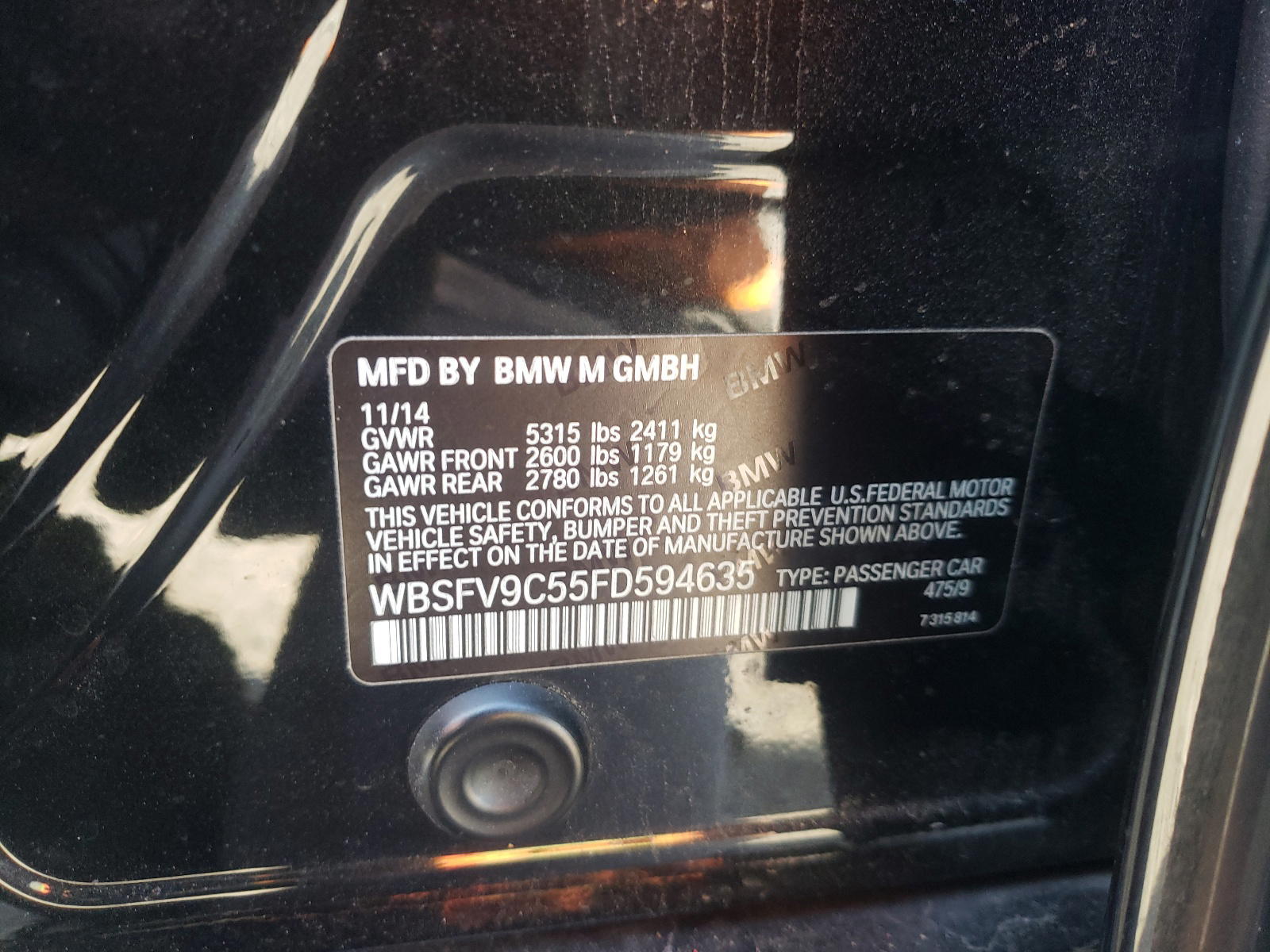 Photo 10 from auction – 2015 BMW M5 with VIN WBSFV9C55FD594635