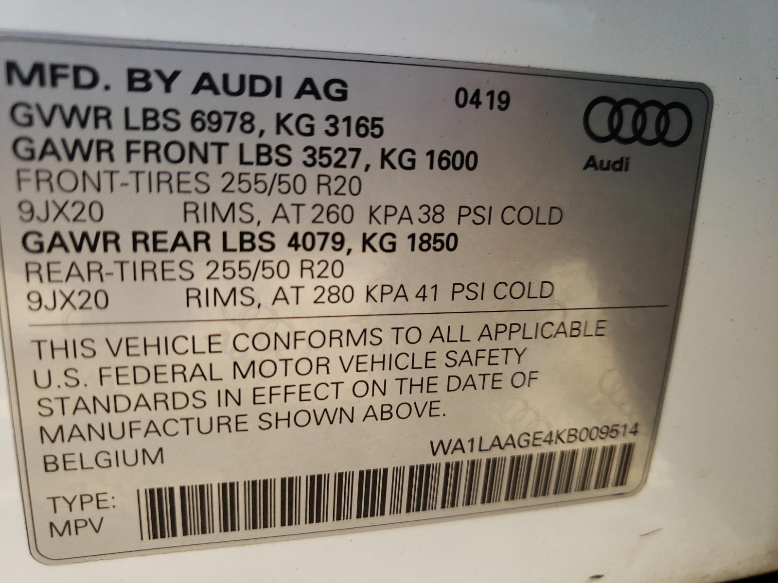 Photo 10 from auction – 2019 AUDI E-TRON PRE with VIN WA1LAAGE4KB009514