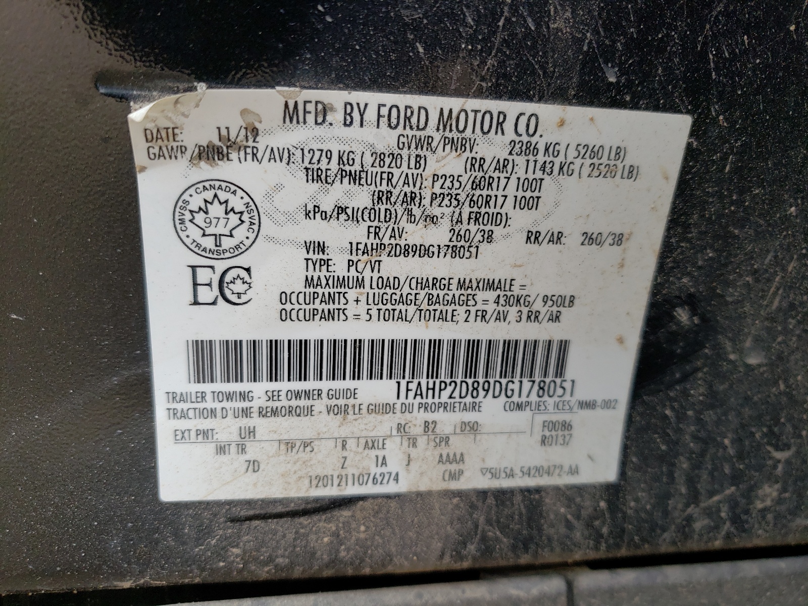 Foto 10 de la subasta – 2013 FORD TAURUS SE con VIN 1FAHP2D89DG178051