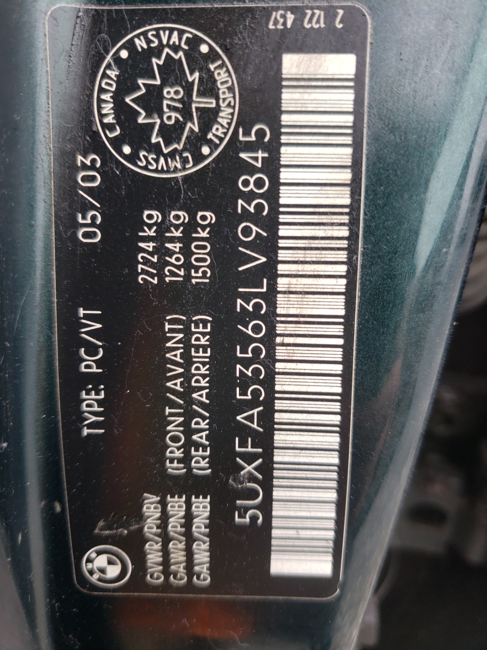 صورة رقم 10 من المزاد - 2003 BMW X5 3.0I مع VIN 5UXFA53563LV93845