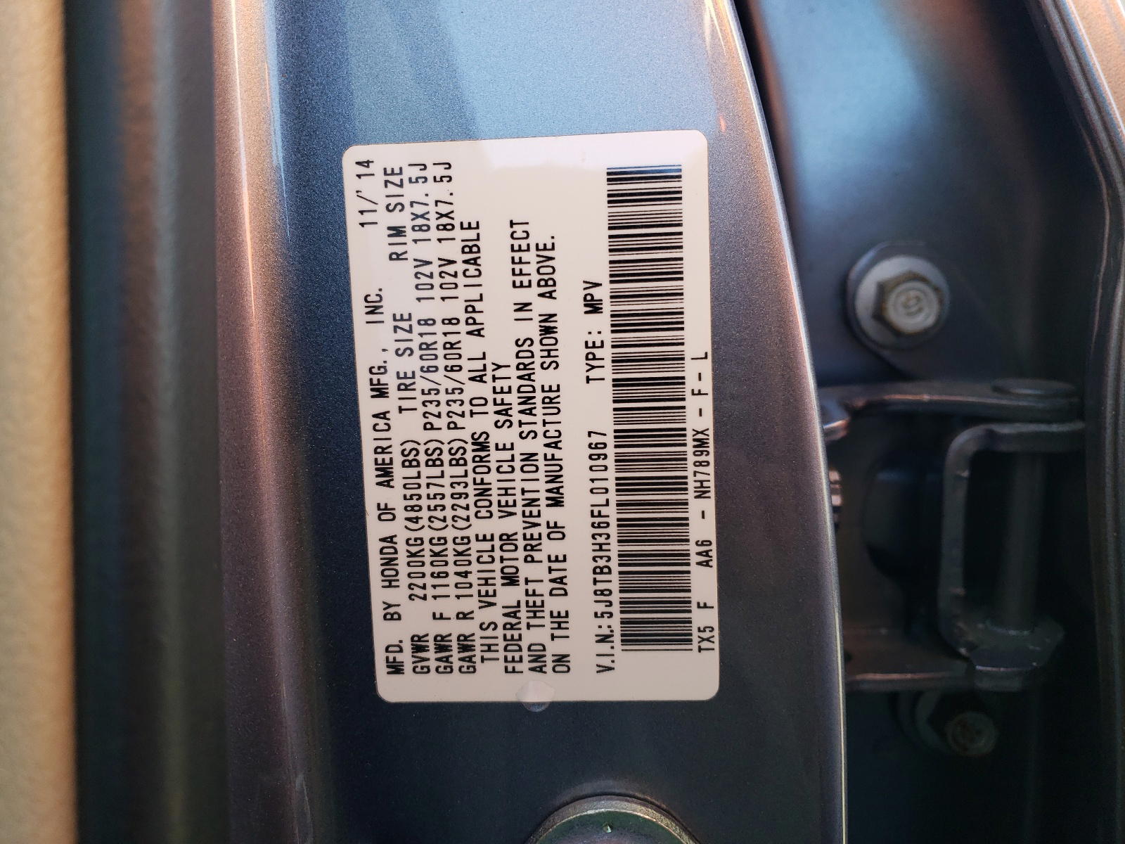 Photo 10 from auction – 2015 ACURA RDX with VIN 5J8TB3H36FL010967