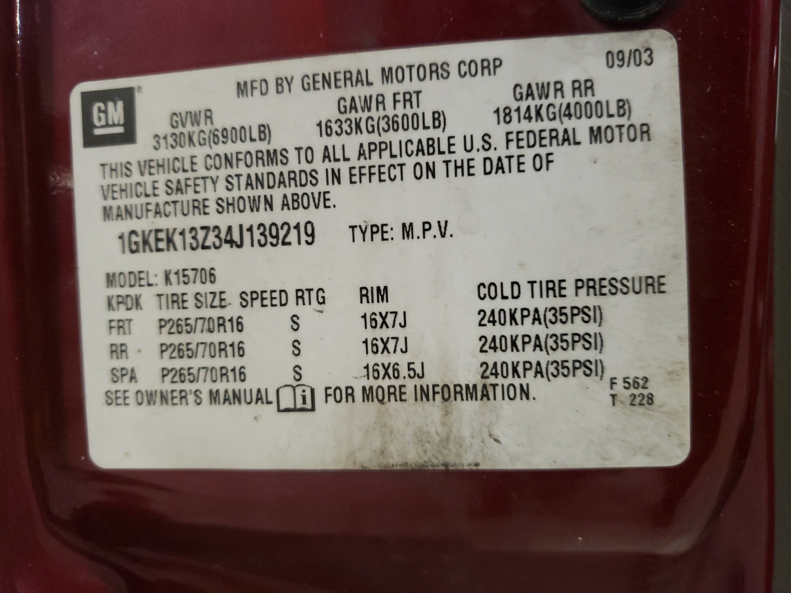 Photo 10 from auction – 2004 GMC YUKON with VIN 1GKEK13Z34J139219