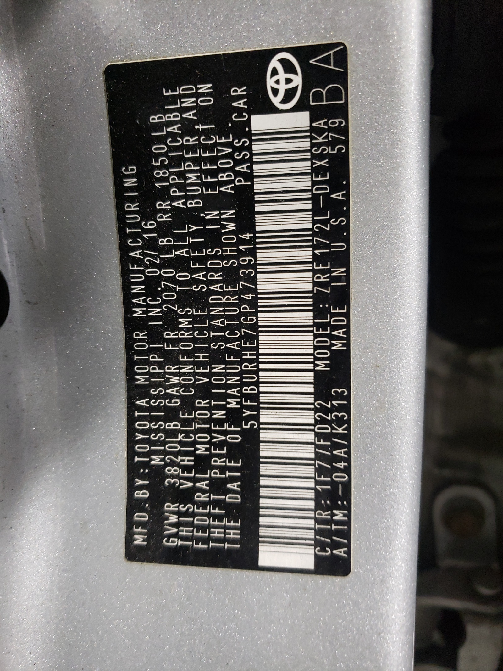 Zdjęcie 10 z aukcji – 2016 TOYOTA COROLLA L z VIN 5YFBURHE7GP473914
