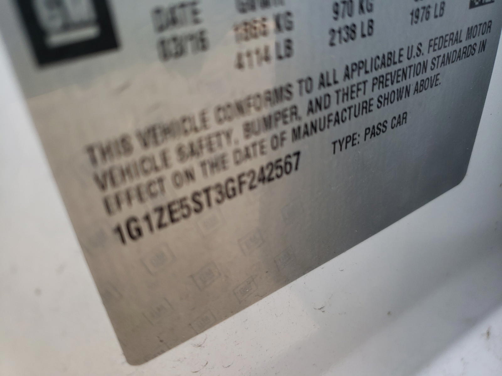 Photo 10 from auction – 2016 CHEVROLET MALIBU LT with VIN 1G1ZE5ST3GF242567