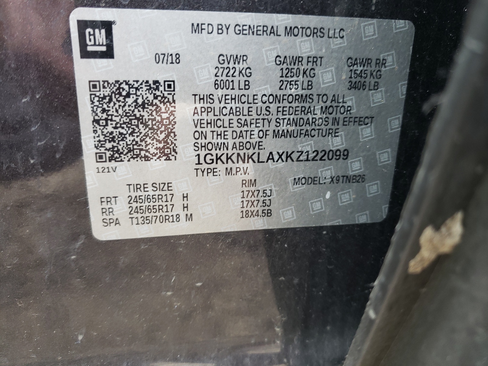 Photo 10 from auction – 2019 GMC ACADIA SLE with VIN 1GKKNKLAXKZ122099