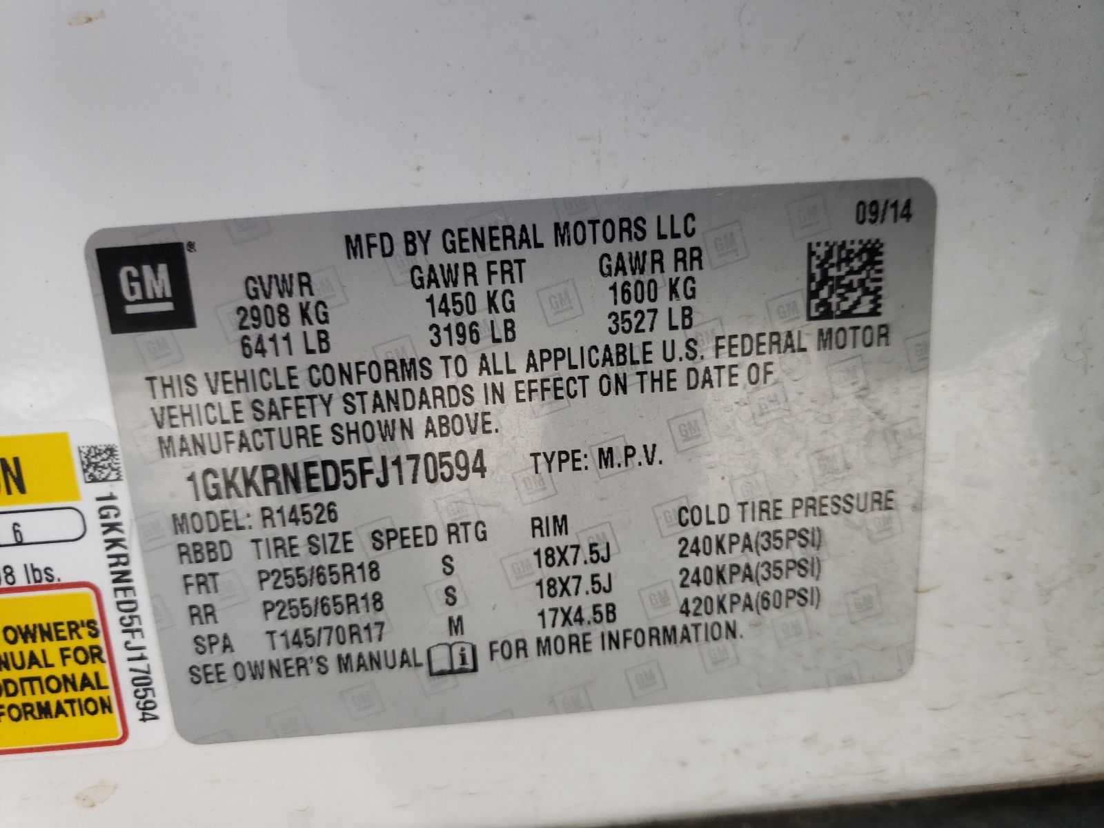 Photo 10 from auction – 2015 GMC ACADIA SLE with VIN 1GKKRNED5FJ170594