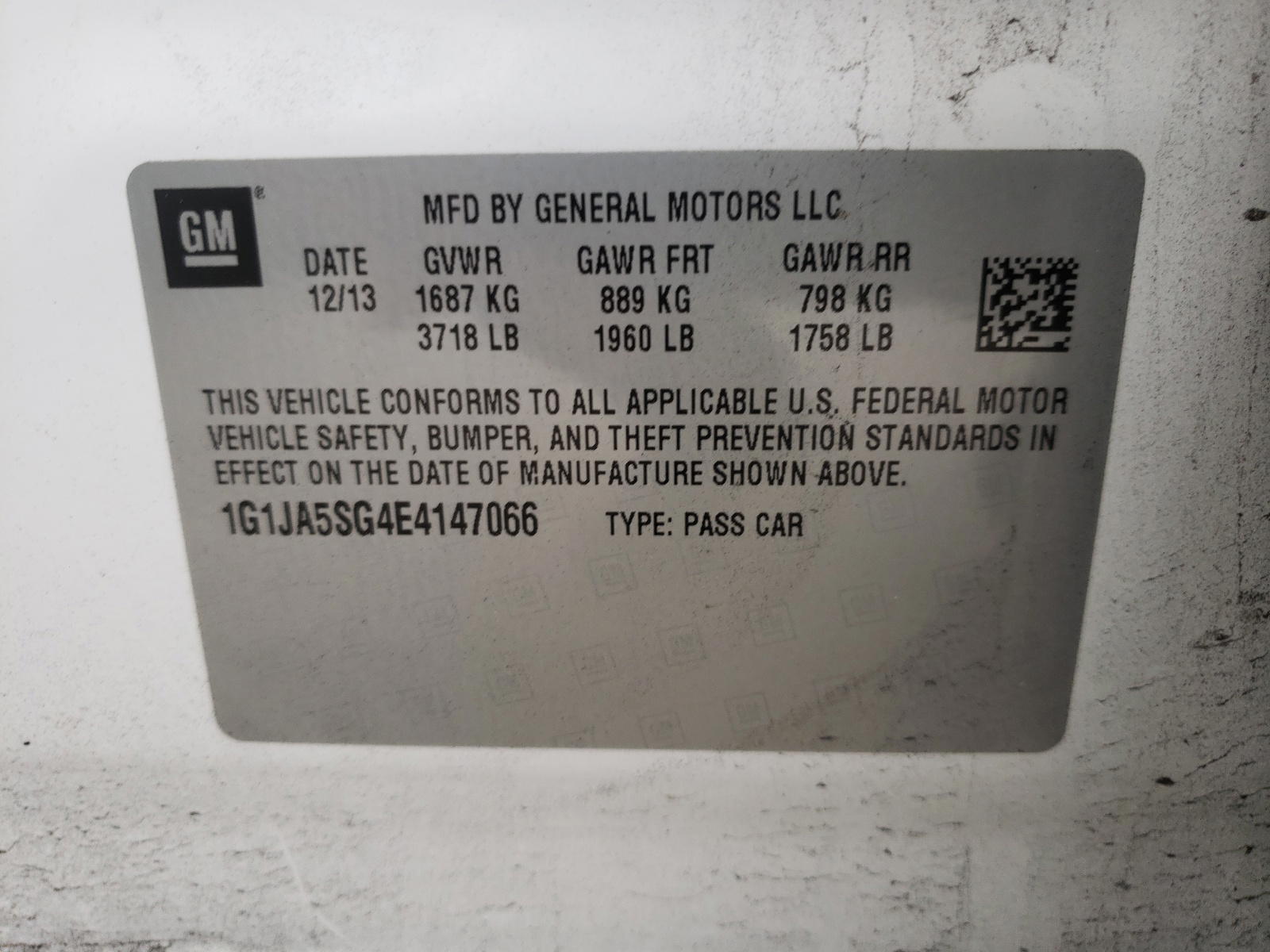 Photo 10 from auction – 2014 CHEVROLET SONIC LS with VIN 1G1JA5SG4E4147066