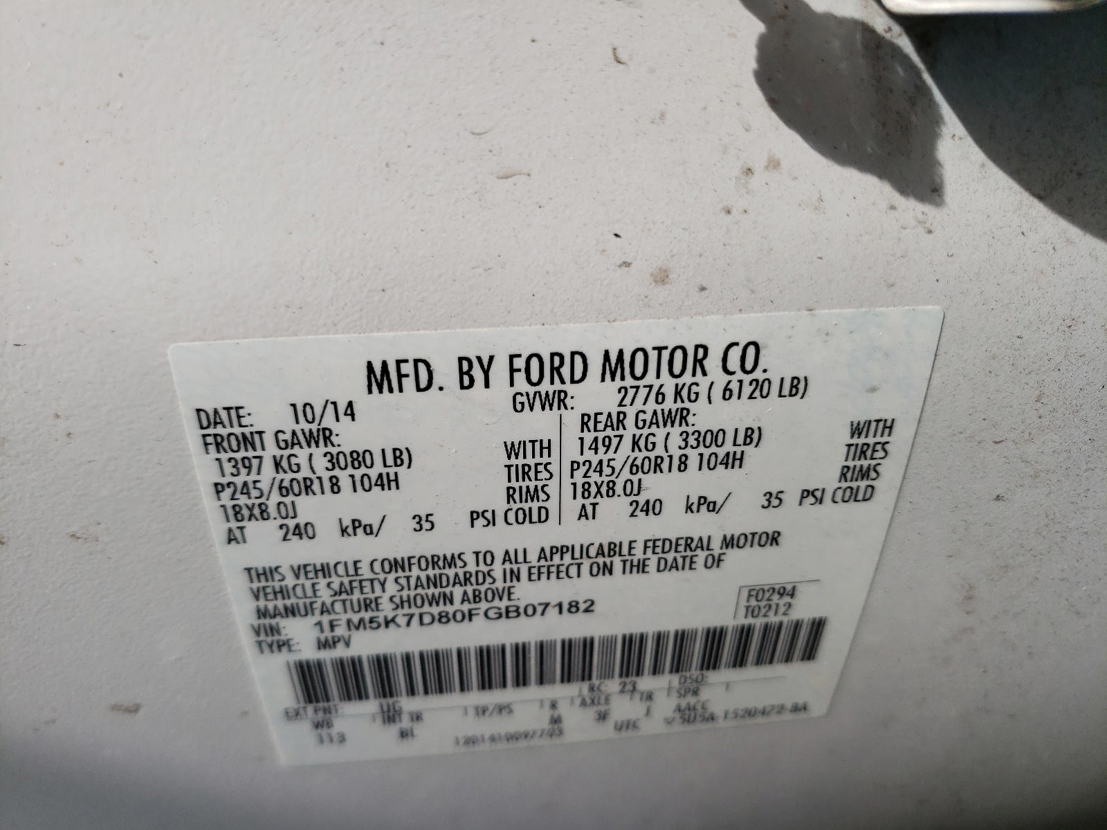 Photo 10 from auction – 2015 FORD EXPLORER X with VIN 1FM5K7D80FGB07182