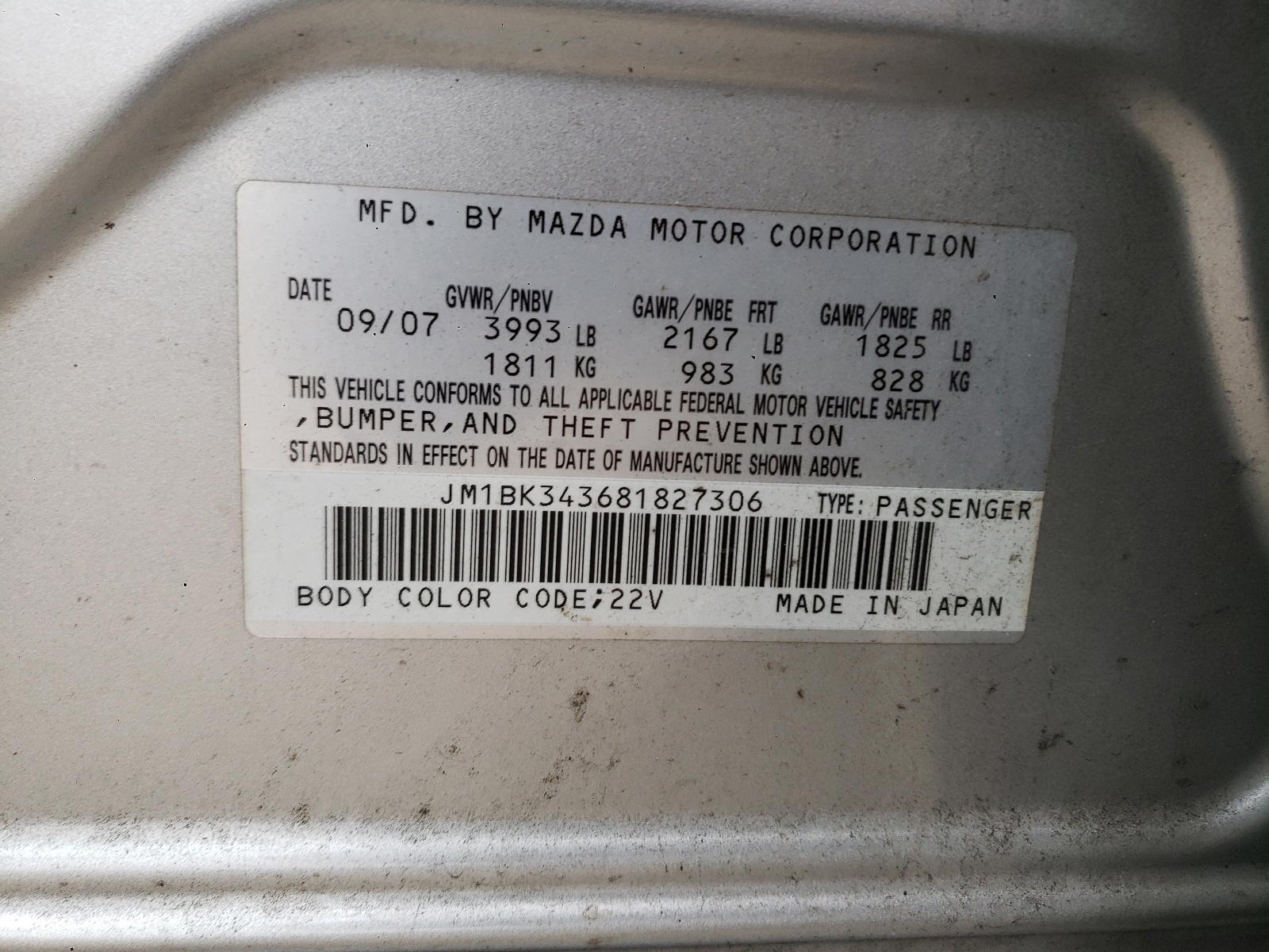 Photo 10 from auction – 2008 MAZDA 3 HATCHBAC with VIN JM1BK343681827306