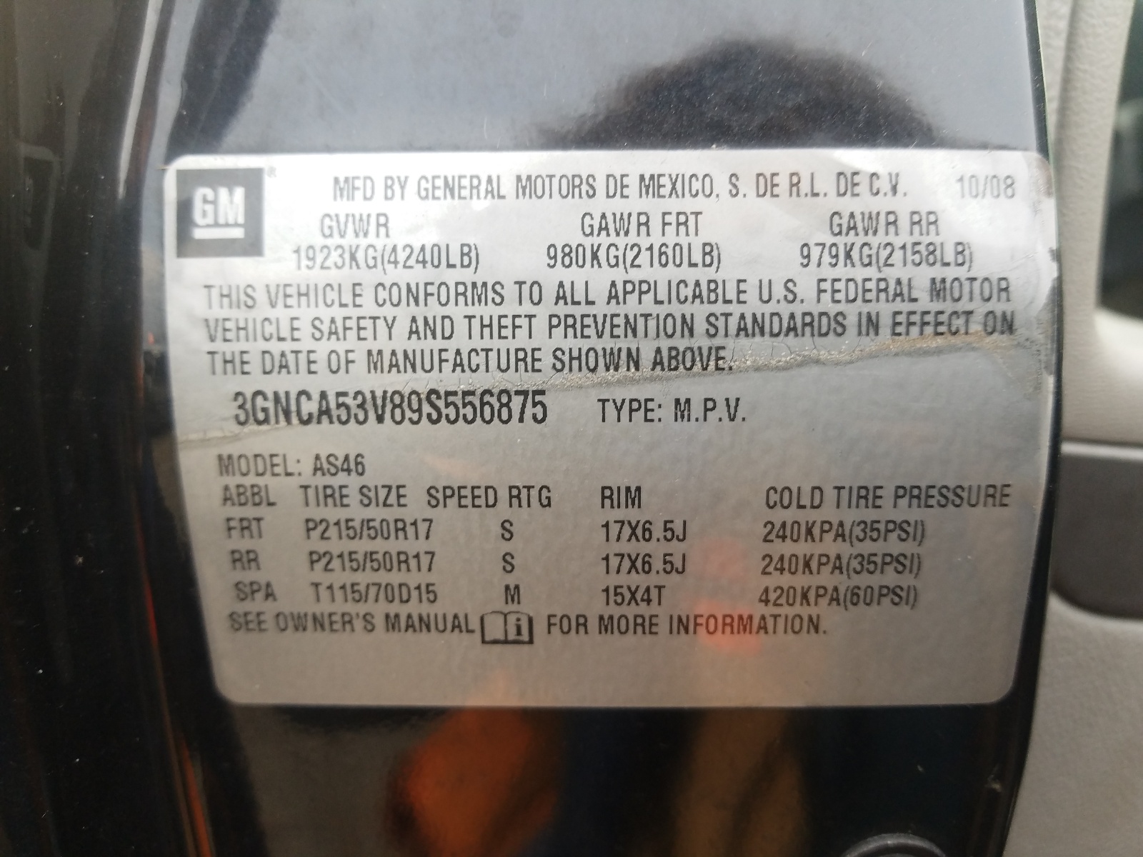 Photo 10 from auction – 2009 CHEVROLET HHR LT with VIN 3GNCA53V89S556875