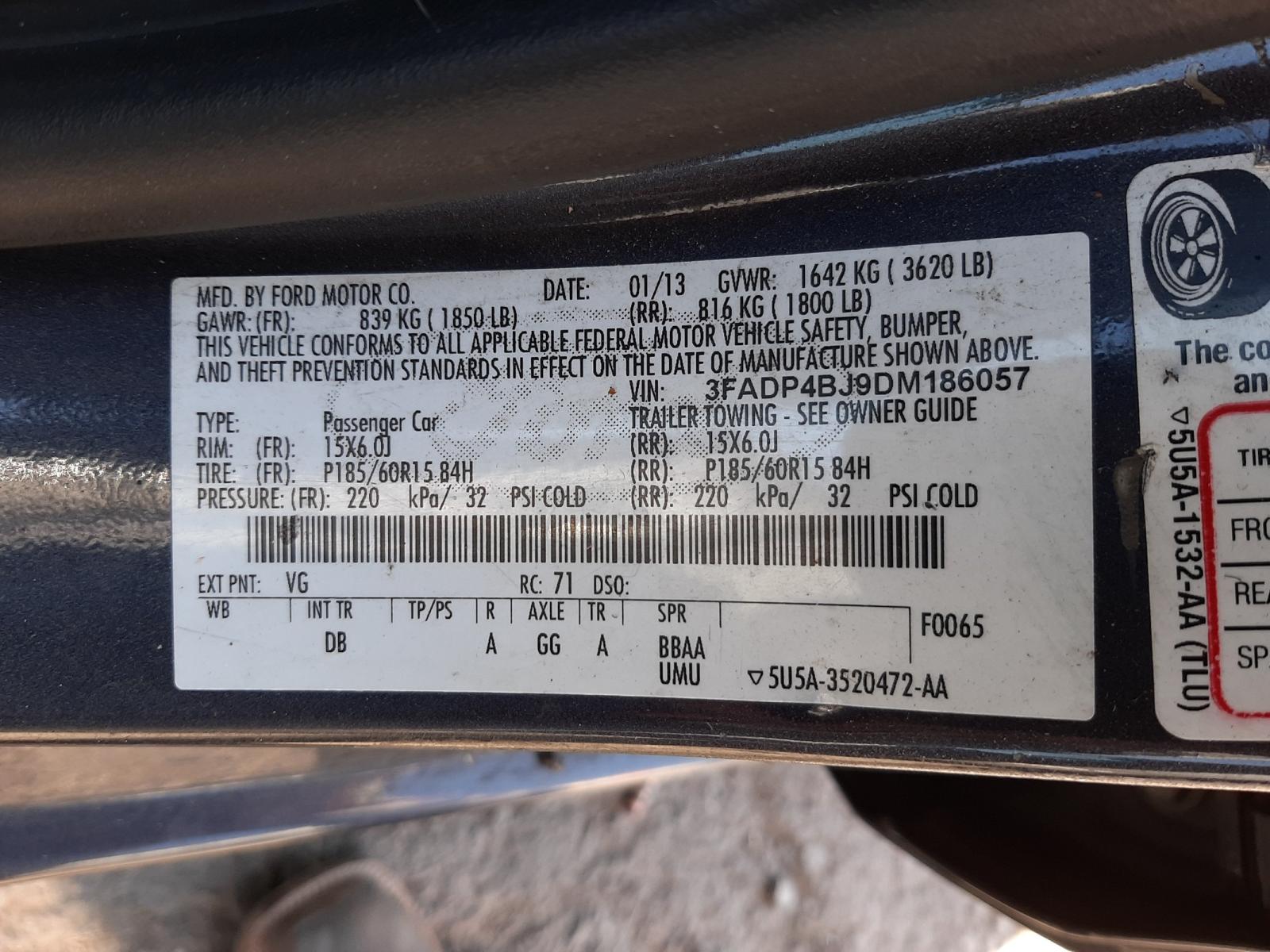 Photo 10 from auction – 2013 FORD FIESTA SE with VIN 3FADP4BJ9DM186057
