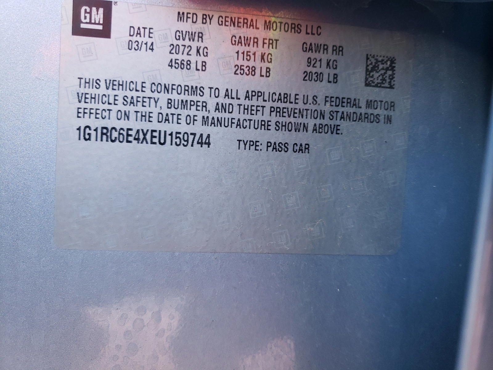 Photo 10 from auction – 2014 CHEVROLET VOLT with VIN 1G1RC6E4XEU159744