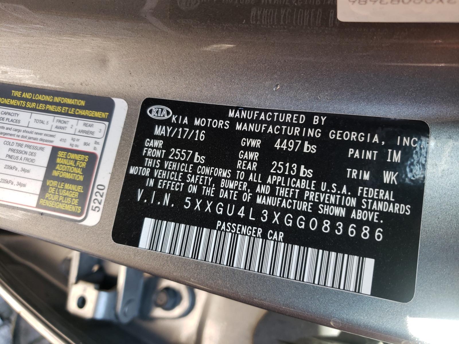 Photo 10 from auction – 2016 KIA OPTIMA EX with VIN 5XXGU4L3XGG083686