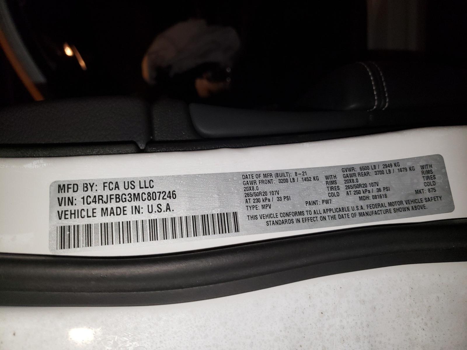 Photo 10 from auction – 2021 JEEP GRAND CHER with VIN 1C4RJFBG3MC807246