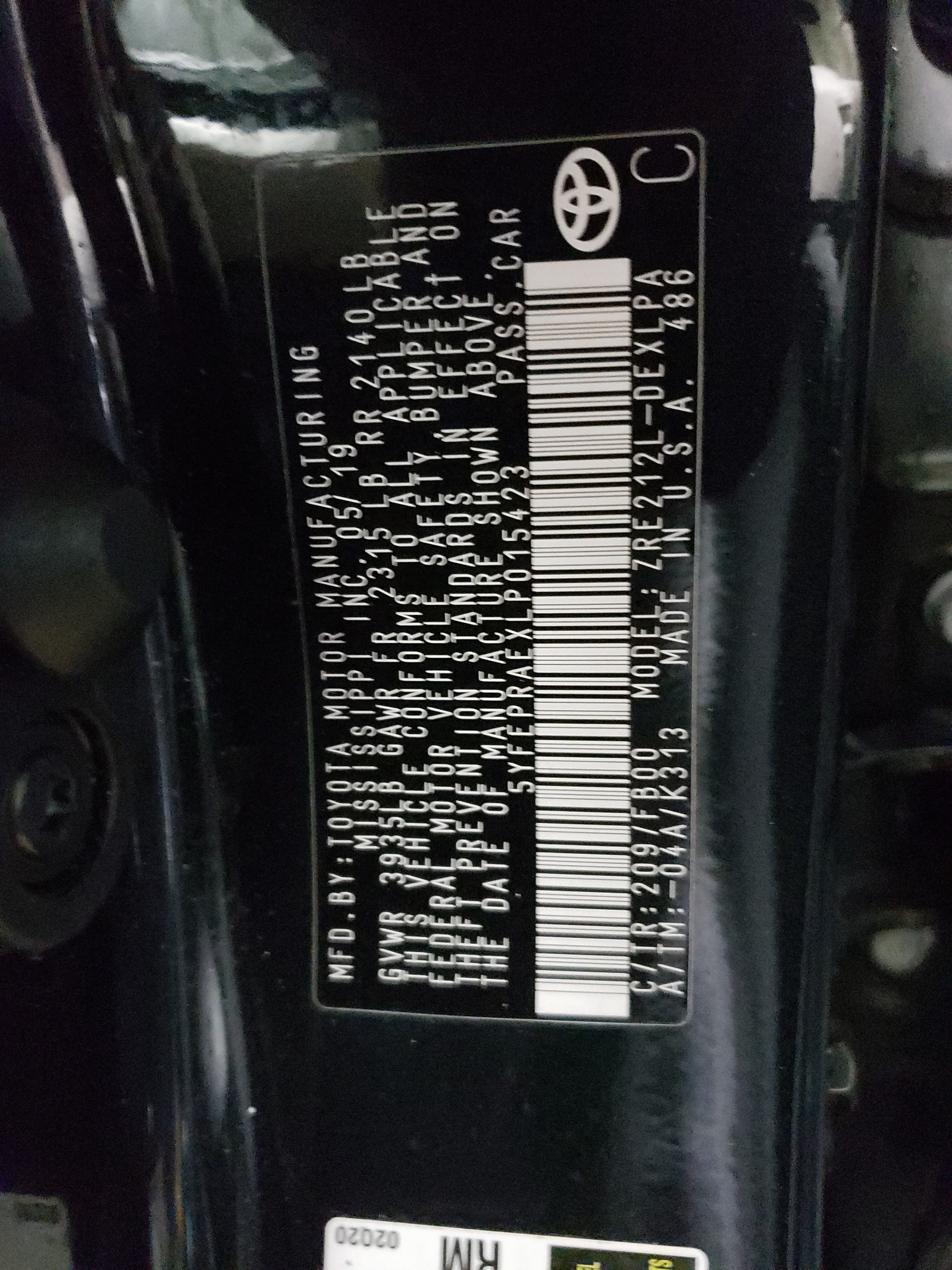 Photo 10 from auction – 2020 TOYOTA COROLLA LE with VIN 5YFEPRAEXLP015423