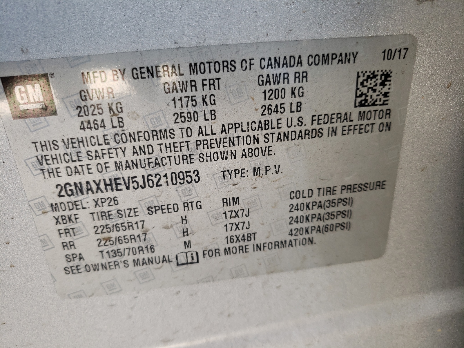 Photo 10 from auction – 2018 CHEVROLET EQUINOX LS with VIN 2GNAXHEV5J6210953