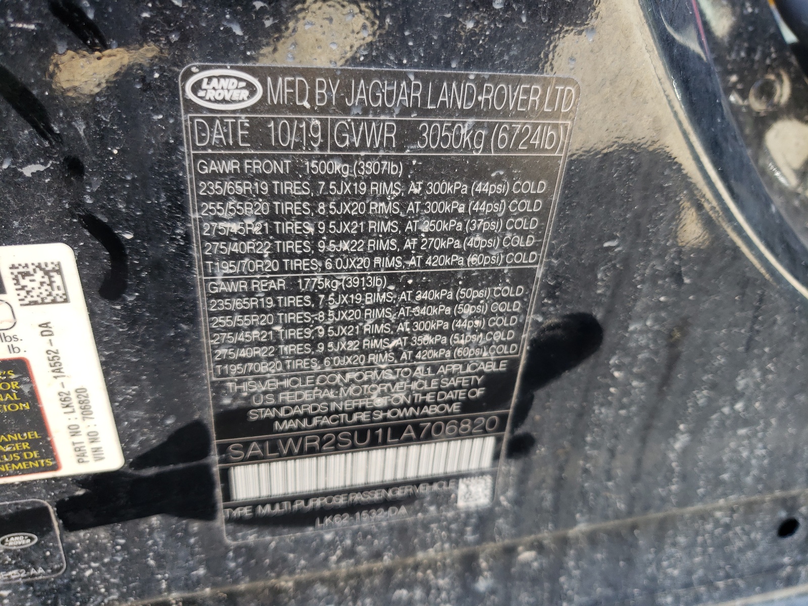Photo 10 from auction – 2020 LAND ROVER RANGE ROVE with VIN SALWR2SU1LA706820