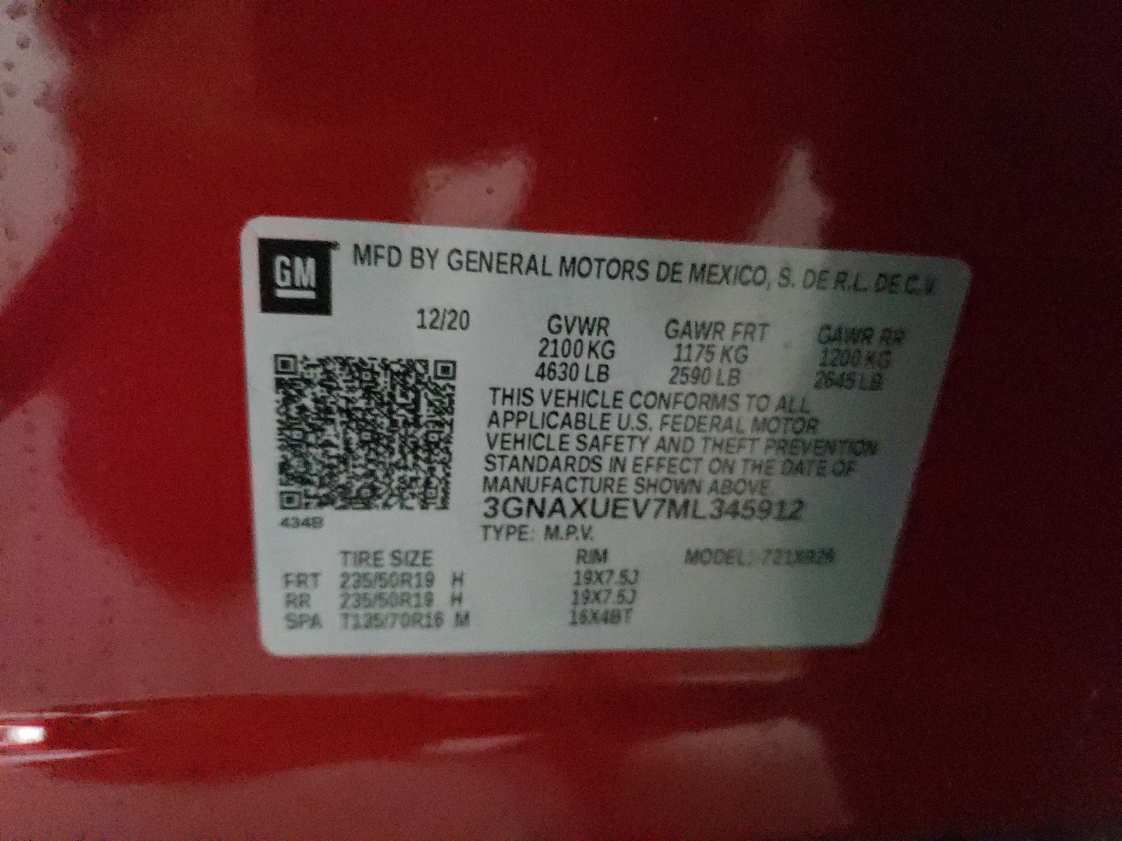 Photo 10 from auction – 2021 CHEVROLET EQUINOX LT with VIN 3GNAXUEV7ML345912