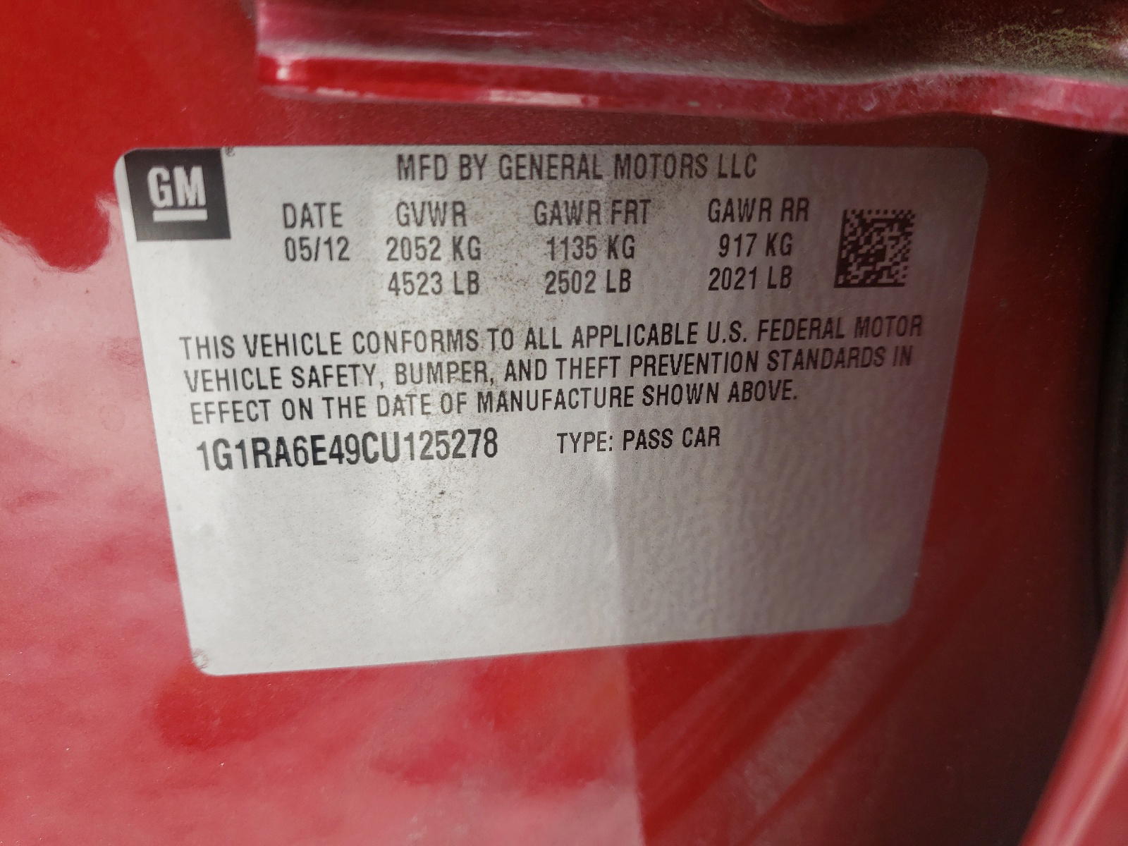 Photo 10 from auction – 2012 CHEVROLET VOLT with VIN 1G1RA6E49CU125278