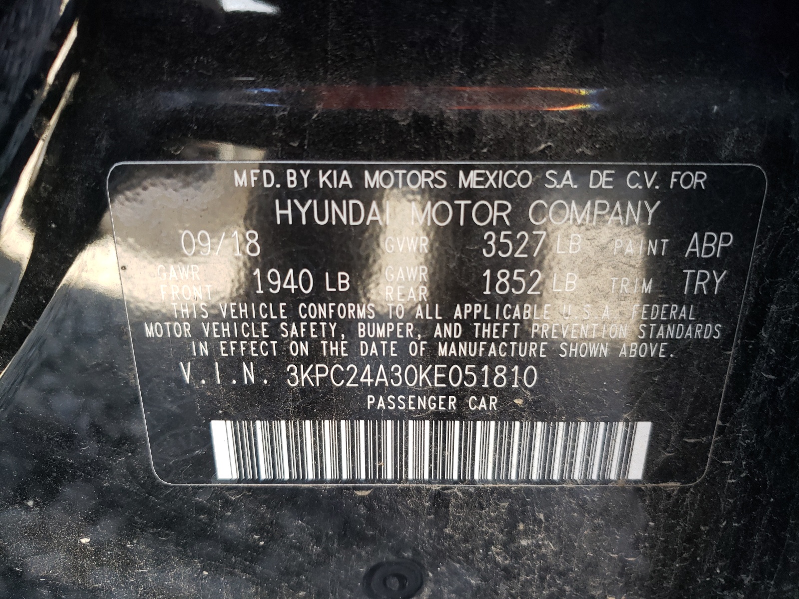 Photo 10 from auction – 2019 HYUNDAI ACCENT SE with VIN 3KPC24A30KE051810