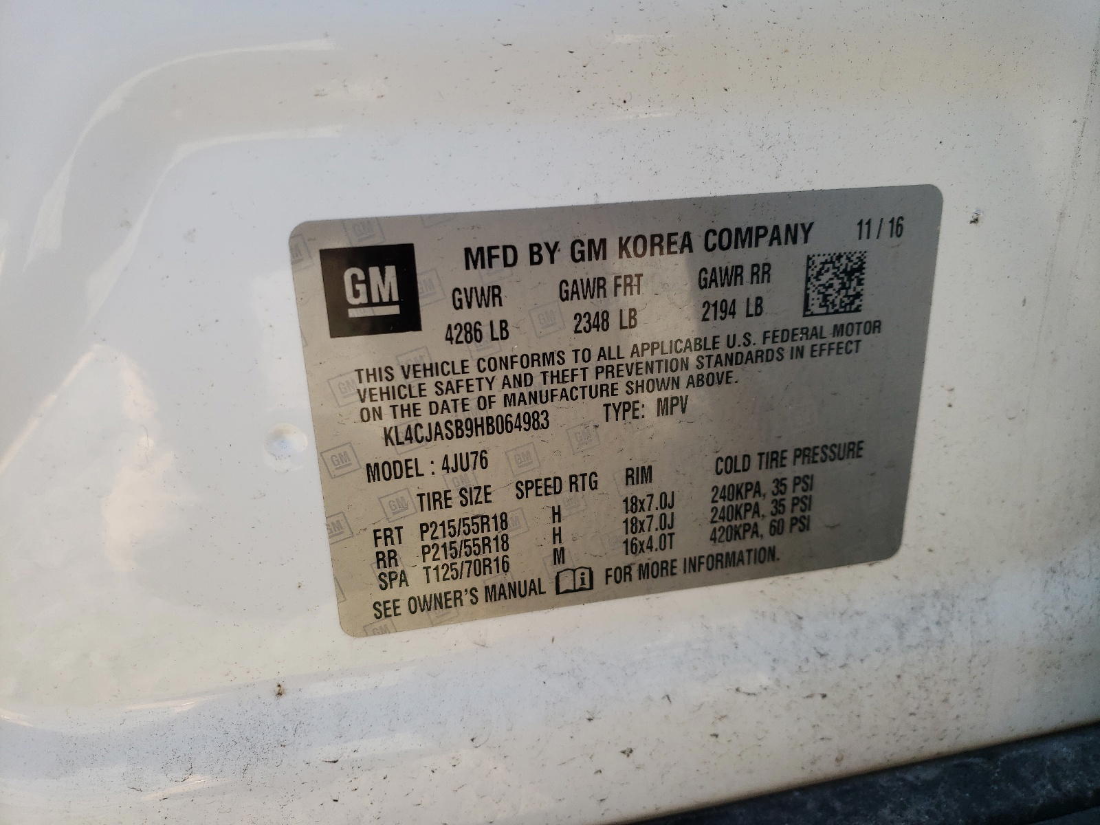 Photo 10 from auction – 2017 BUICK ENCORE PRE with VIN KL4CJASB9HB064983