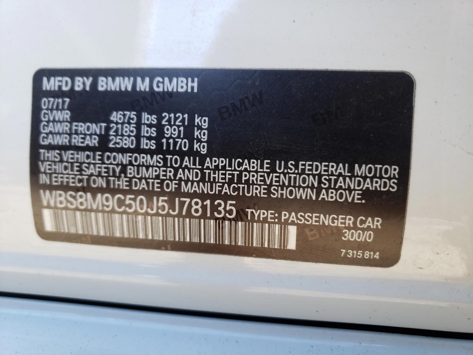 Photo 10 from auction – 2018 BMW M3 with VIN WBS8M9C50J5J78135