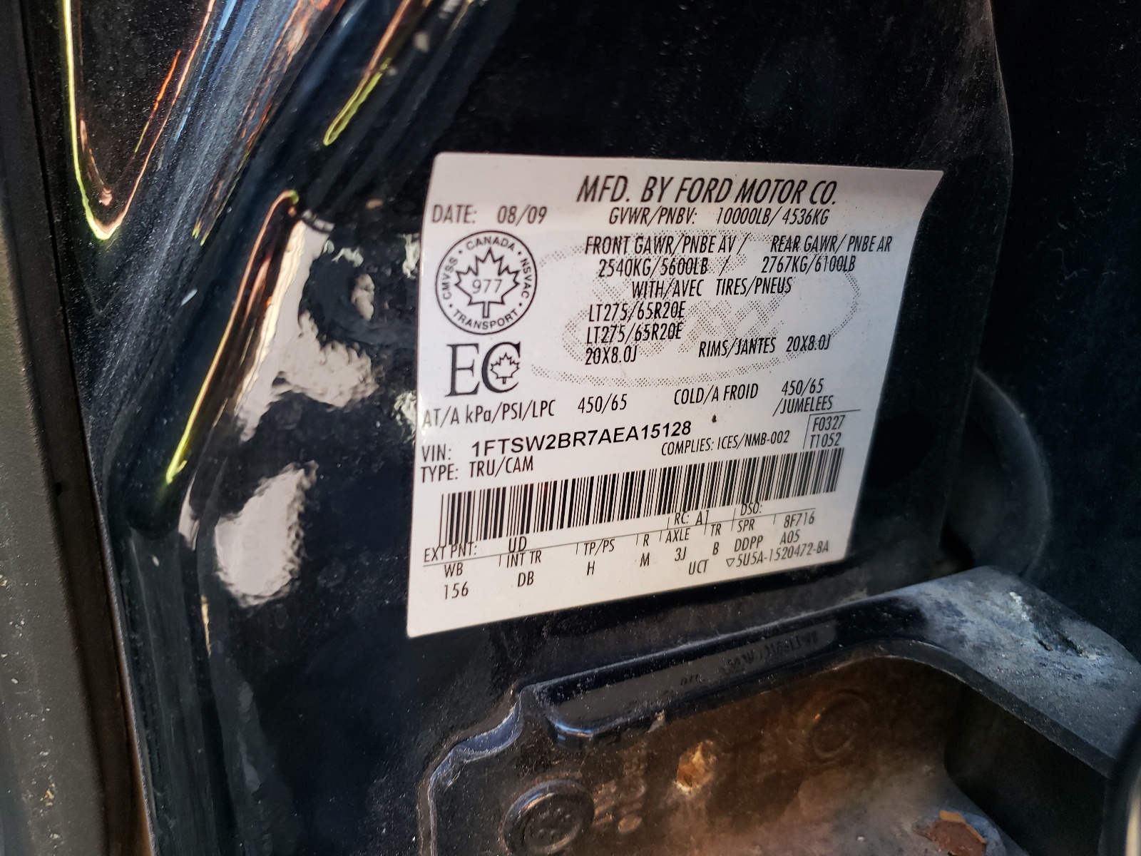 Photo 10 from auction – 2010 FORD F250 SUPER with VIN 1FTSW2BR7AEA15128