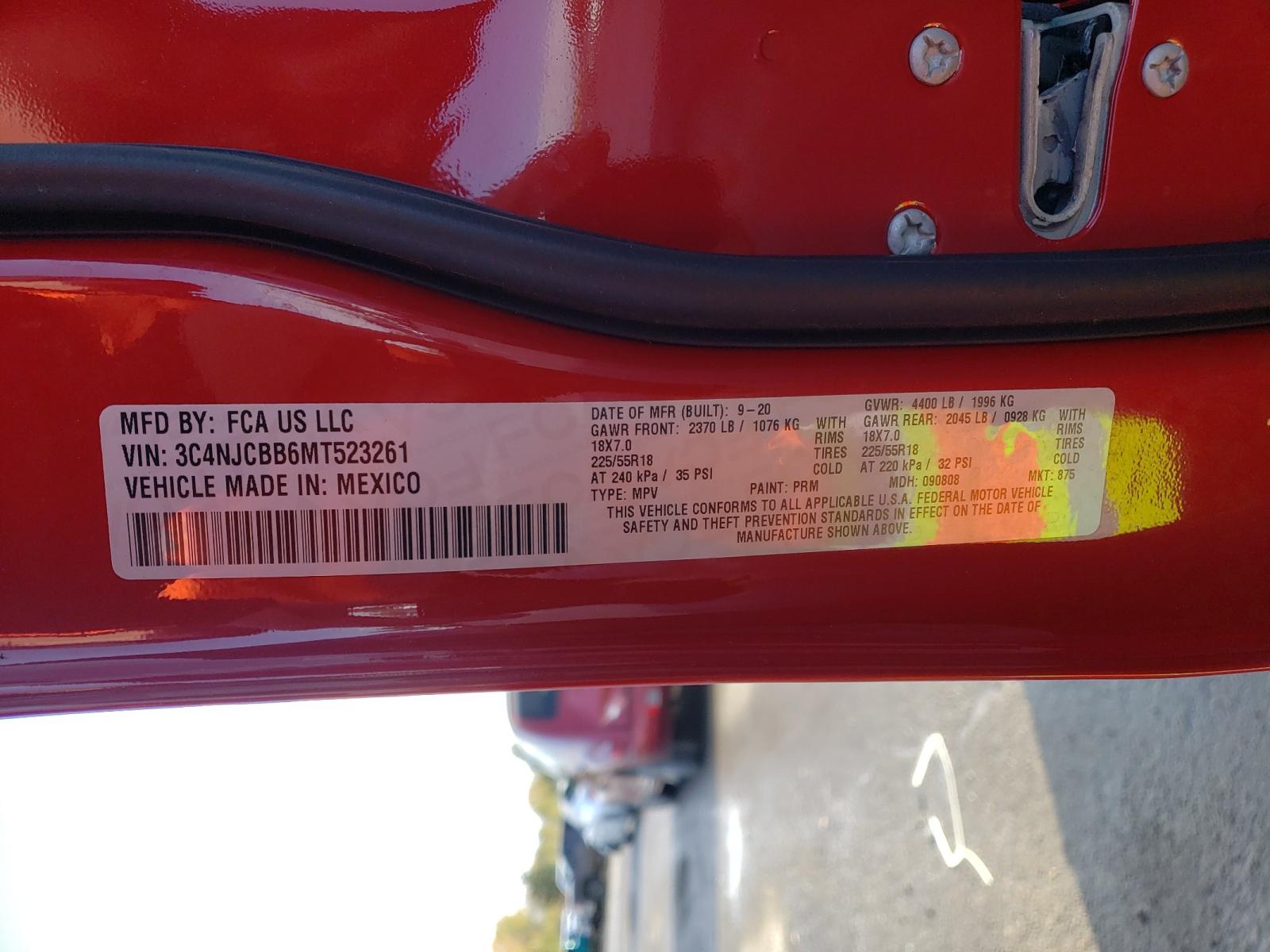 Photo 10 from auction – 2021 JEEP COMPASS LA with VIN 3C4NJCBB6MT523261