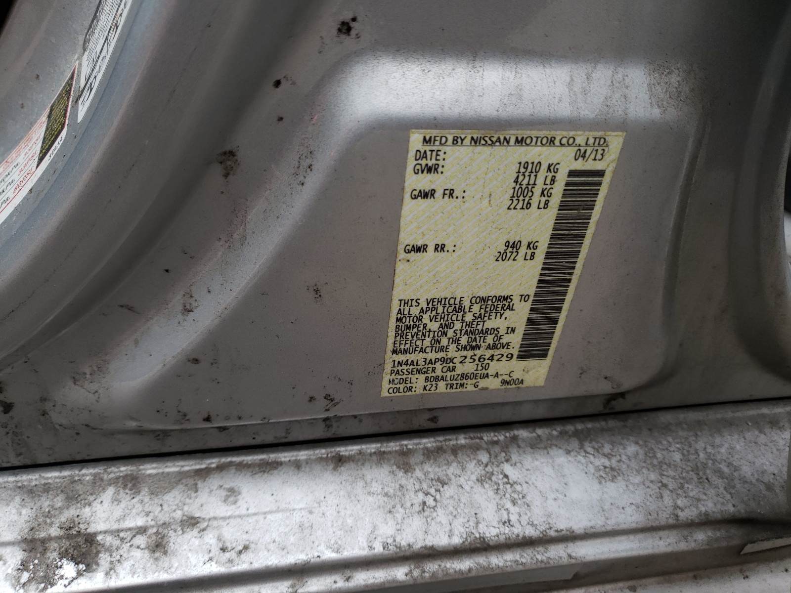 Photo 10 from auction – 2013 NISSAN ALTIMA 2.5 with VIN 1N4AL3AP9DC256429