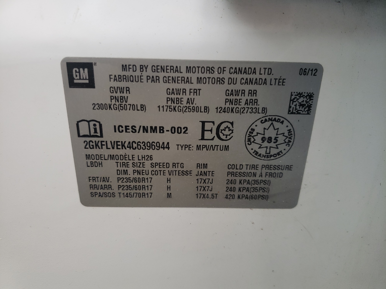 Zdjęcie 10 z aukcji – 2012 GMC TERRAIN SL z VIN 2GKFLVEK4C6396944