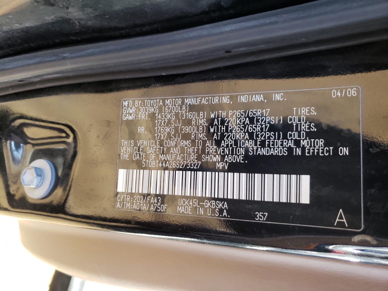 Photo 10 from auction – 2006 TOYOTA SEQUOIA SR with VIN 5TDBT44A26S273327