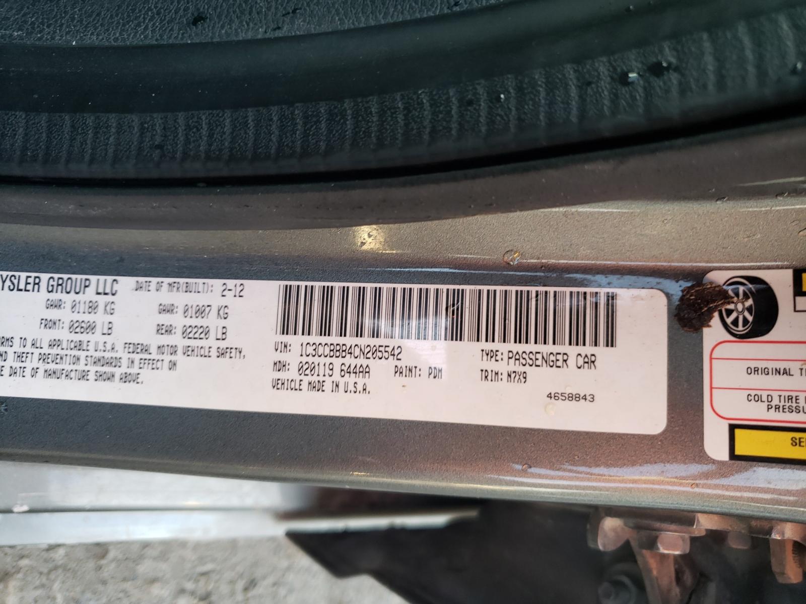 Photo 10 from auction – 2012 CHRYSLER 200 TOURIN with VIN 1C3CCBBB4CN205542