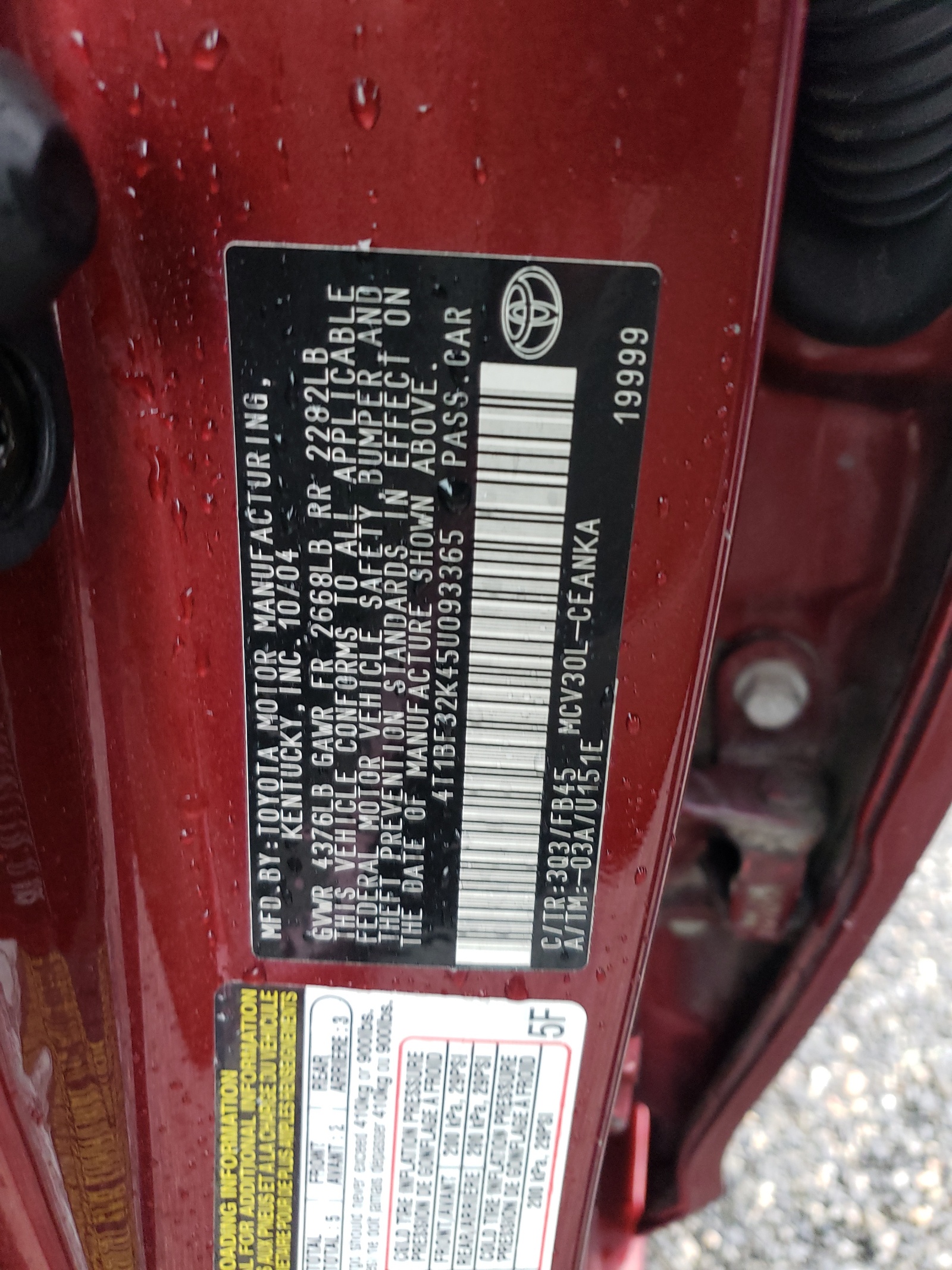 Photo 10 from auction – 2005 TOYOTA CAMRY LE with VIN 4T1BF32K45U093365