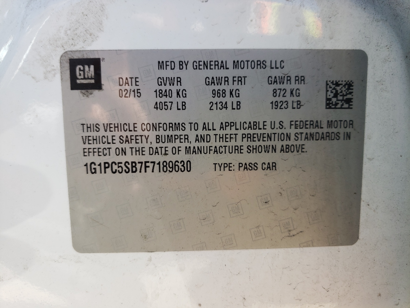 Photo 10 from auction – 2015 CHEVROLET CRUZE LT with VIN 1G1PC5SB7F7189630