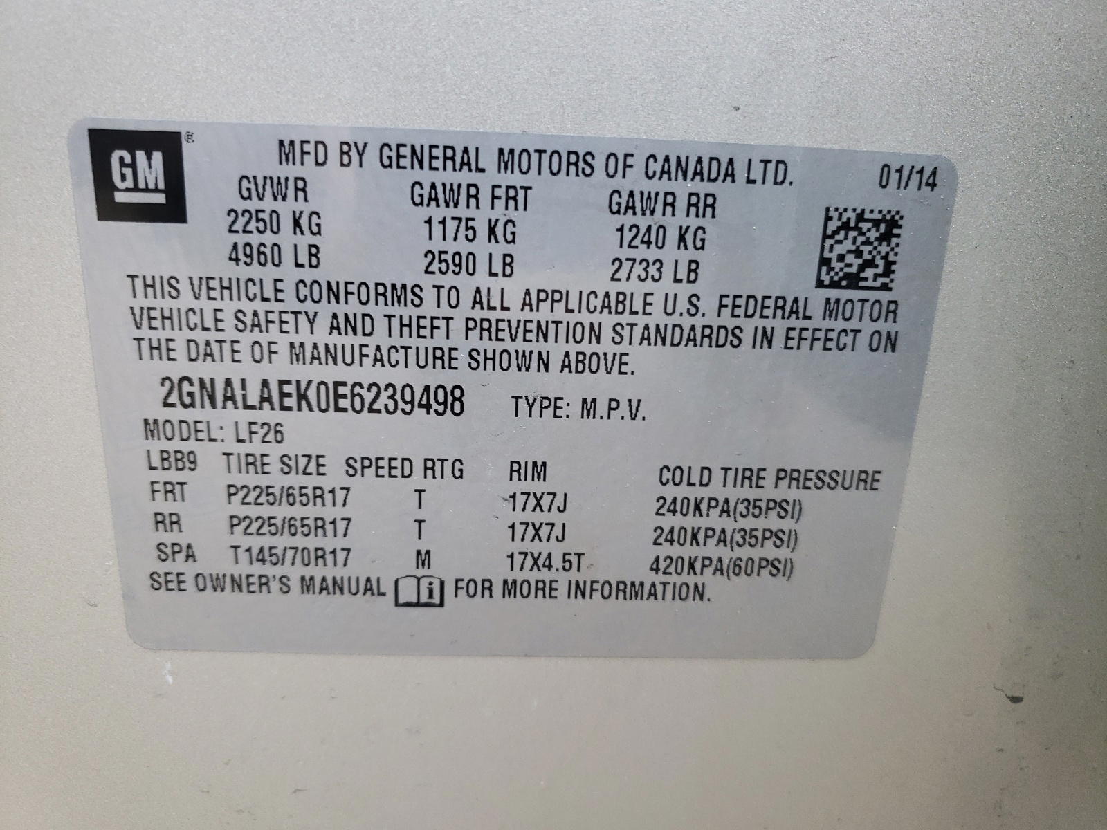 Photo 10 from auction – 2014 CHEVROLET EQUINOX LS with VIN 2GNALAEK0E6239498