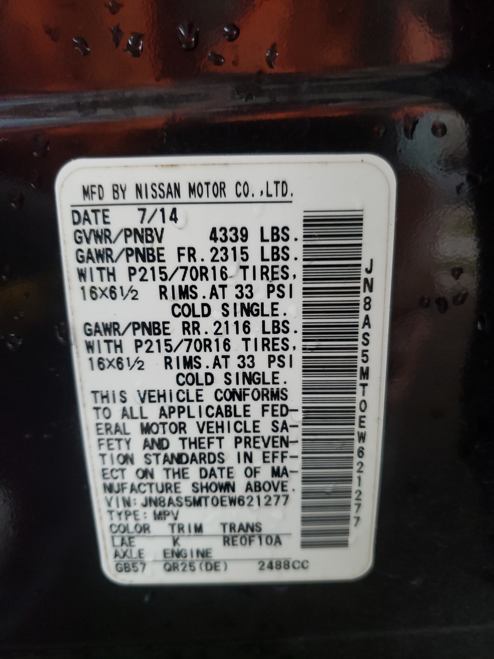 Photo 10 from auction – 2014 NISSAN ROGUE SELE with VIN JN8AS5MT0EW621277