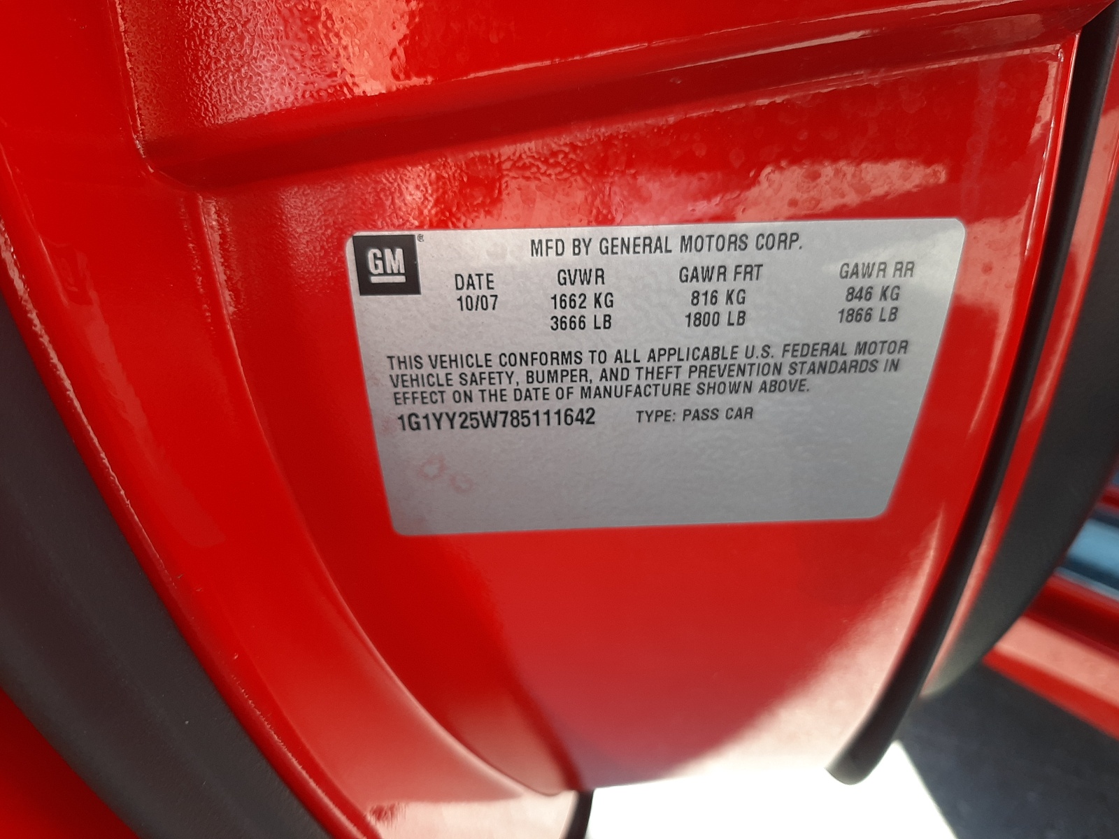 Photo 10 from auction – 2008 CHEVROLET CORVETTE with VIN 1G1YY25W785111642