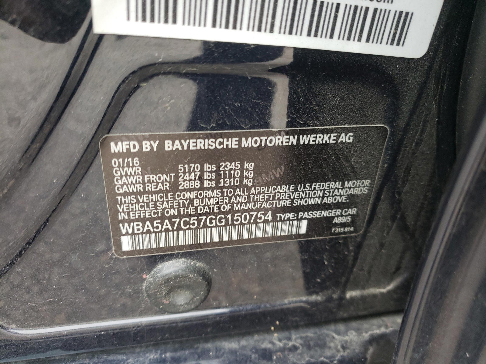 Photo 10 from auction – 2016 BMW 528 XI with VIN WBA5A7C57GG150754