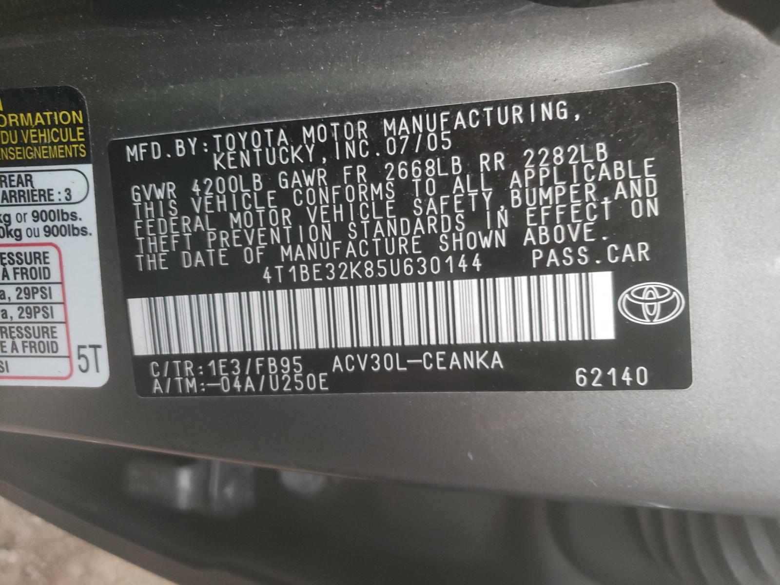 Photo 10 from auction – 2005 TOYOTA CAMRY LE with VIN 4T1BE32K85U630144