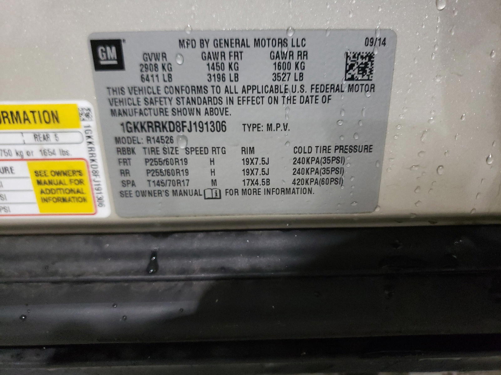Photo 10 from auction – 2015 GMC ACADIA SLT with VIN 1GKKRRKD8FJ191306